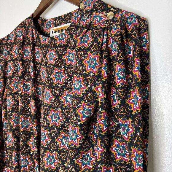 Jordan Vintage Black Floral Scrunch Waist Long Sleeve Blouse Size 4 - Picture 2 of 7